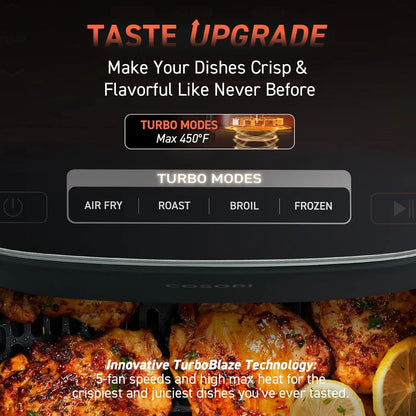 Air Fryer 9-in-1, Compact & Large 6-Qt, Fast Turbo Modes, 90–450°F Precise Heat for Even Results, Up to 95% Less Oil*,Roast,Bake