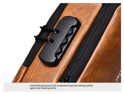 New Casual Chest Bag Travel shoulder bag Men Multifunction Anti-theft USB Charging Crossbody Bag Quality PU Leather Pack Male