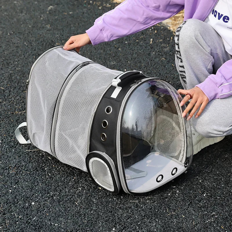 Pet Backpack Transparent Space Capsule Double Shoulder Cat Go Out Backpack Expandable Cat Bag Go Out Portable Small Dog Bag