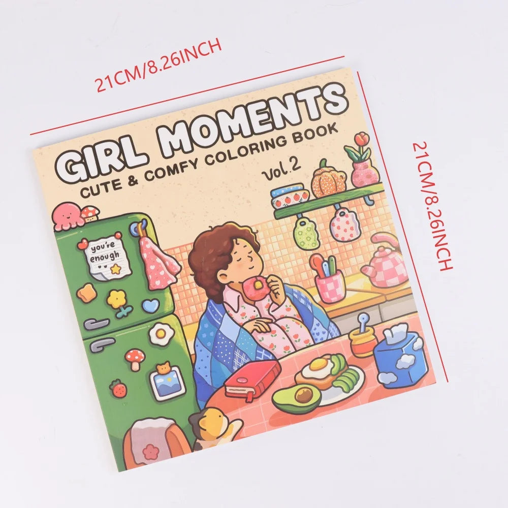 Girl Moments: Vol. 2 Coloring Book for Adults and Teens Featuring Cute Cozy Daily Activities for Relaxation