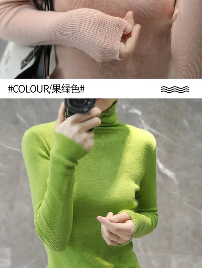 2023 New autumn/winter cashmere sweater women's turtleneck pullover ultra-thin pile neck sweater wool knit