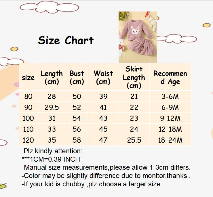 2PCS Cute Clothes Set Newborn Baby Girl Autumn Winter Lovely Rabbit Long Sleeve Sweater+Skirt New Years Warm Outfit 3-24 Months