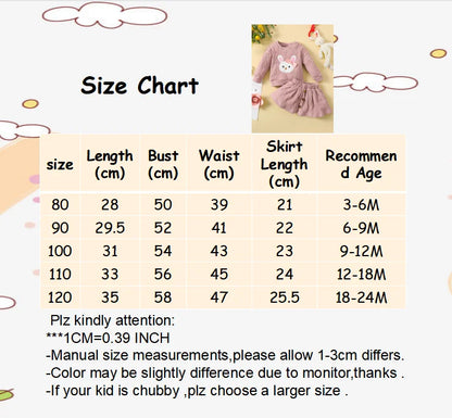 2PCS Cute Clothes Set Newborn Baby Girl Autumn Winter Lovely Rabbit Long Sleeve Sweater+Skirt New Years Warm Outfit 3-24 Months