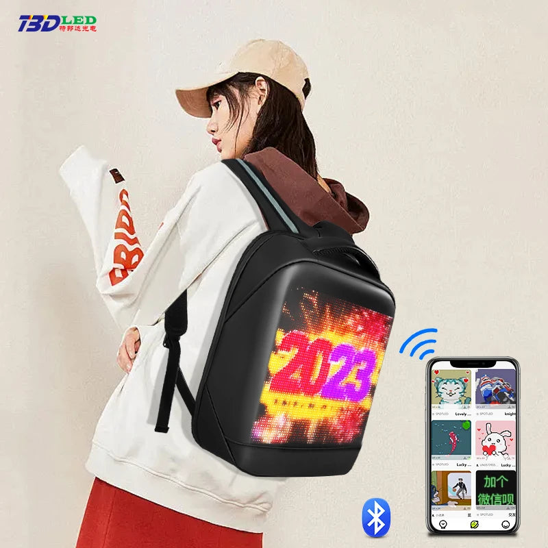 Fashion Custom APP Programmable Smart Led GIF Picture Advertising Backpack