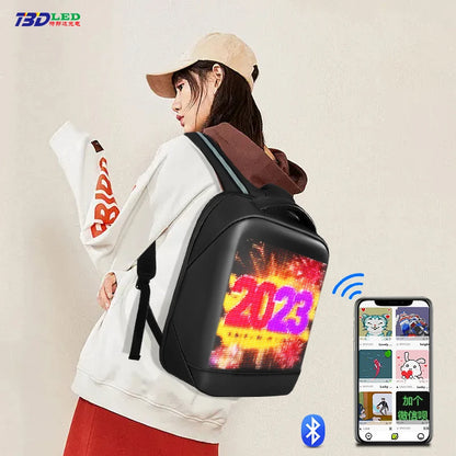 Fashion Custom APP Programmable Smart Led GIF Picture Advertising Backpack