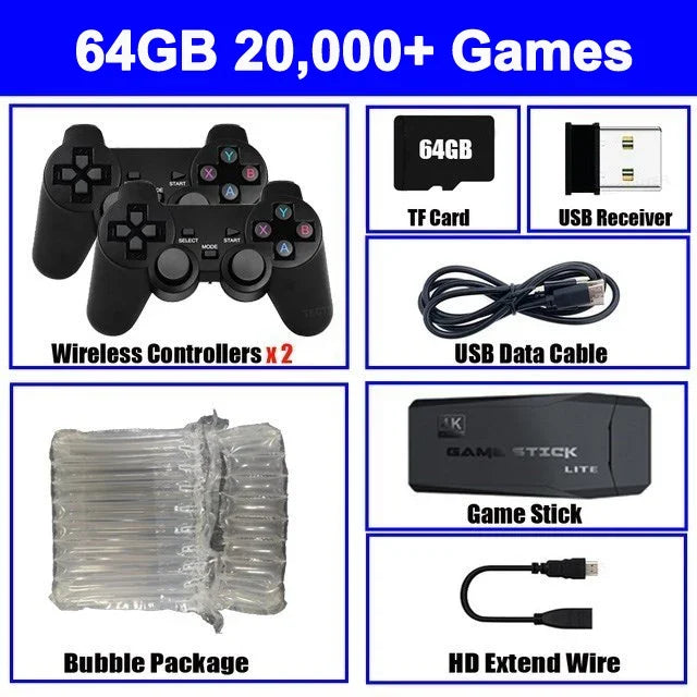 M8 4K Game Stick TV Video Game Console 64G Built-in 20000+ Games Wireless Controller Gamepad Retro Handheld Game Player For PS1