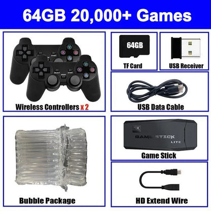 M8 4K Game Stick TV Video Game Console 64G Built-in 20000+ Games Wireless Controller Gamepad Retro Handheld Game Player For PS1