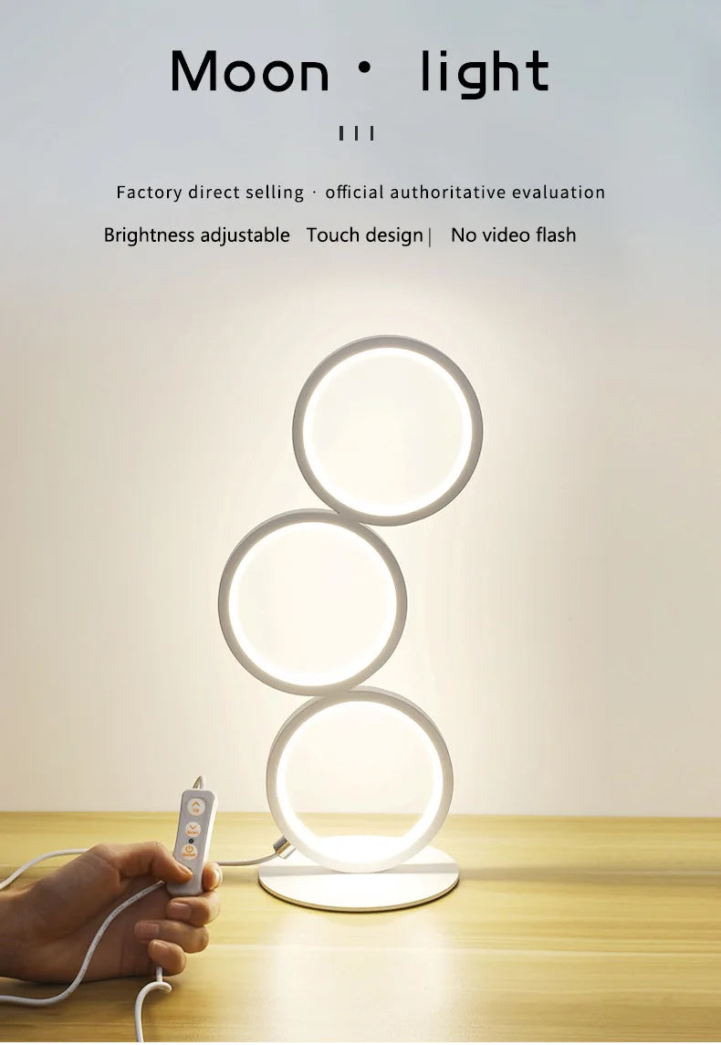 Dimming Table Lamp Intelligent Touch Ring Night Light Bedroom Simple Modern Living Room Lamp Monochrome Circle DeskTable Lamp