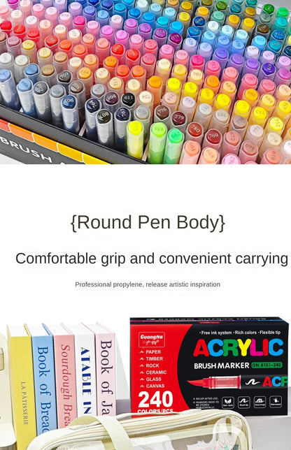 168-288 Colors Liquid Acrylic Marker Pens,Brush Soft Tip Juicy Ink Art Supplies For Students,GuangNa Stationery School Supplies