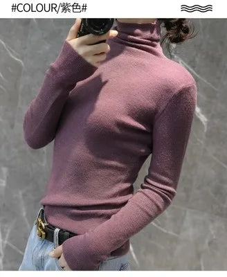 2023 New autumn/winter cashmere sweater women's turtleneck pullover ultra-thin pile neck sweater wool knit