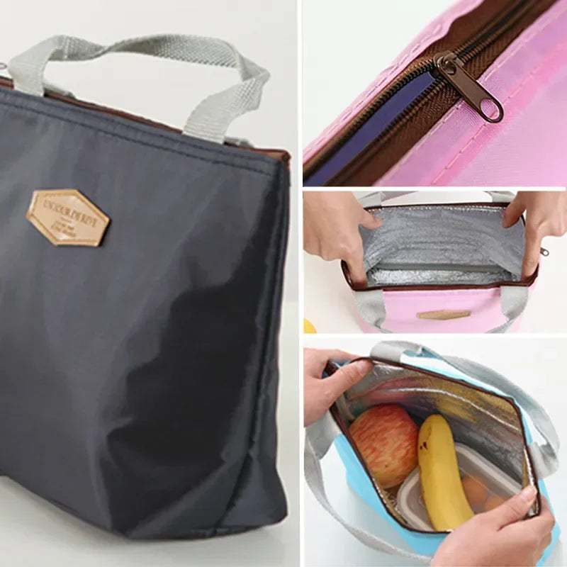 Lunch Box Camping Picnic Bag Lunch Bags Solid Color Portable Insulated Refrigerated Bag Cold Food Cooler Thermal Handbag Hot