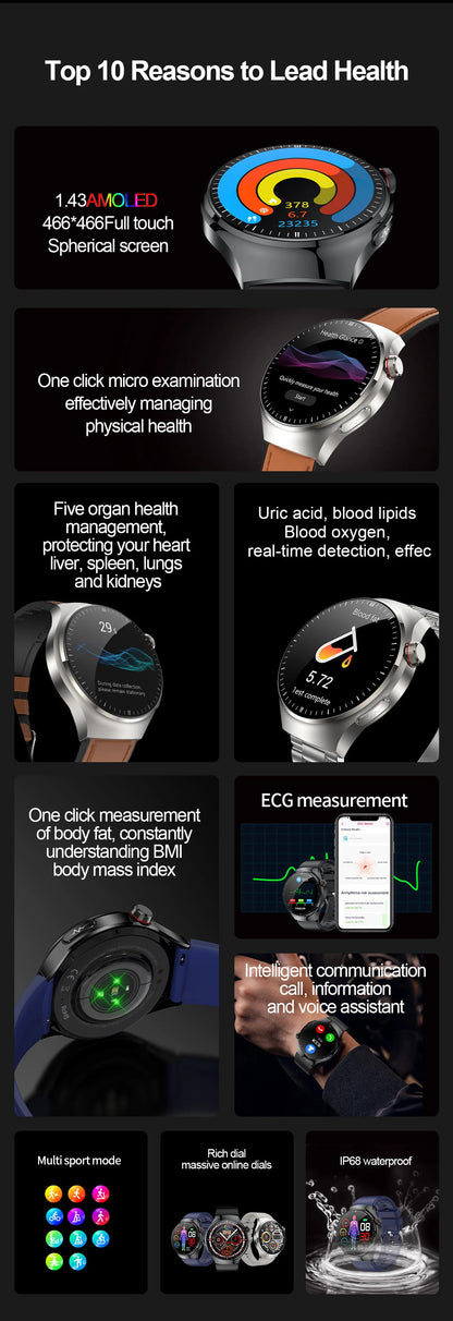 2025 For HUAWEI Precise ECG+PPG Uric acid HD Smart Watch Men Blood lipids Heart Rate Blood pressure Sport Call Health Smartwatch
