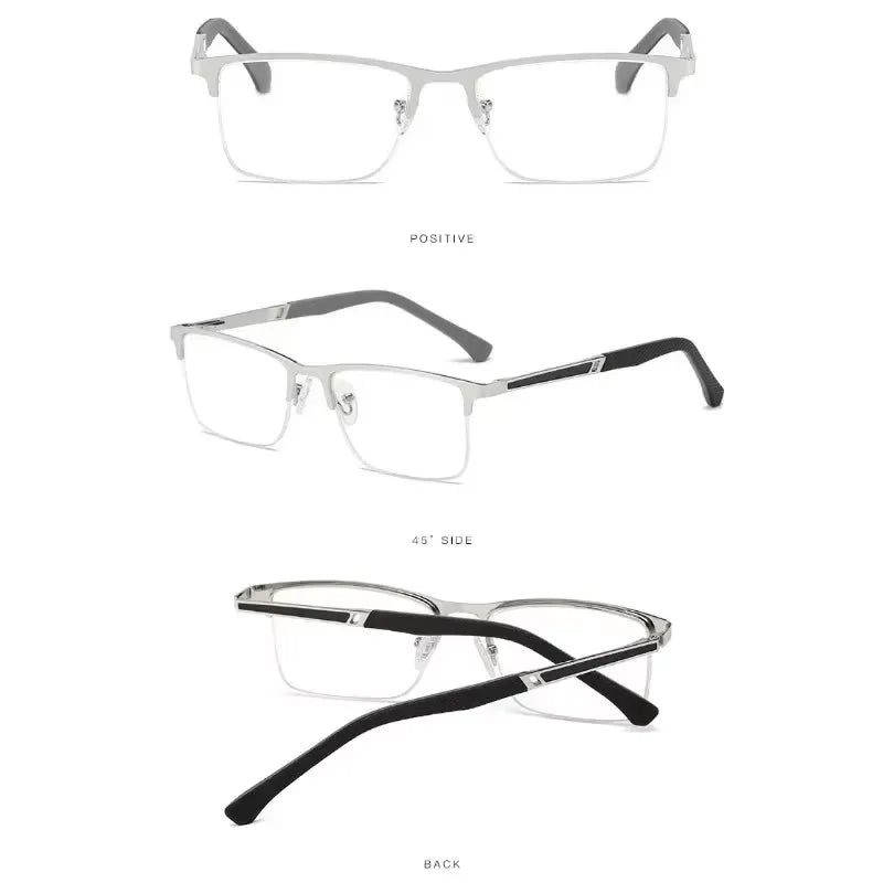 Men's Half-frame Business Reading Glasses Anti-blue Light Anti-fatigue Metal Frame Presbyopia Glasses +1.0 To +4.0