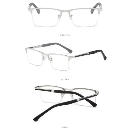 Men's Half-frame Business Reading Glasses Anti-blue Light Anti-fatigue Metal Frame Presbyopia Glasses +1.0 To +4.0