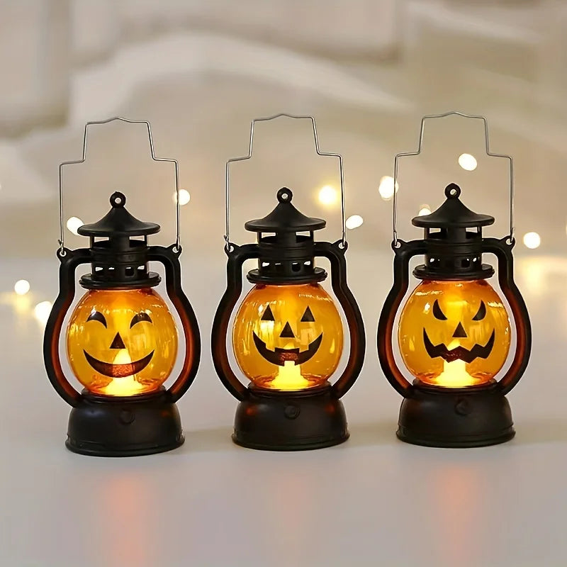 Halloween Hanging Pumpkin Lantern Light LED Ghost Lamp Candle Light Retro Small Oil Lamp Christmas Party Home Decor Horror Props