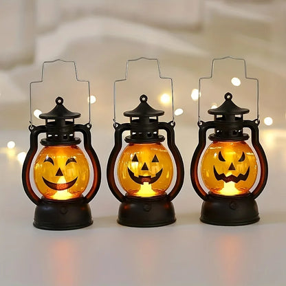 Halloween Hanging Pumpkin Lantern Light LED Ghost Lamp Candle Light Retro Small Oil Lamp Christmas Party Home Decor Horror Props