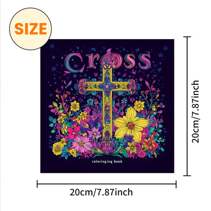 Cross surrounded by flowers Art Coloring Book 24 page Adult Picture Book help relieve stress and mood Graffiti Painting Drawing