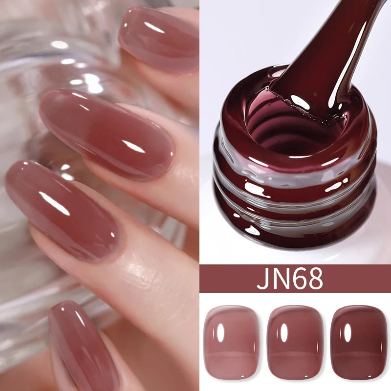 BORN PRETTY 10ml Wine Red Glitter Jelly Nude Gel Nail Polish Soak Off Translucent Color UV Light Cure for Nail Art DIY at Home