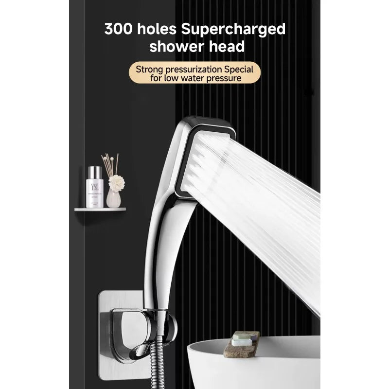 300 Holes Pressurized Showerhead Hand Hold Square Shower Head Water Saving Rainfall Spray Nozzle Bathroom Accessories