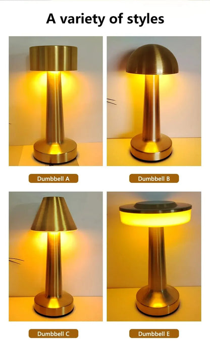 LED Table Light 3 Color Modes Retro Coffee Table Lamp with Touch Control Mushroom & Dumbbell Styles Sensor Rechargeable Night