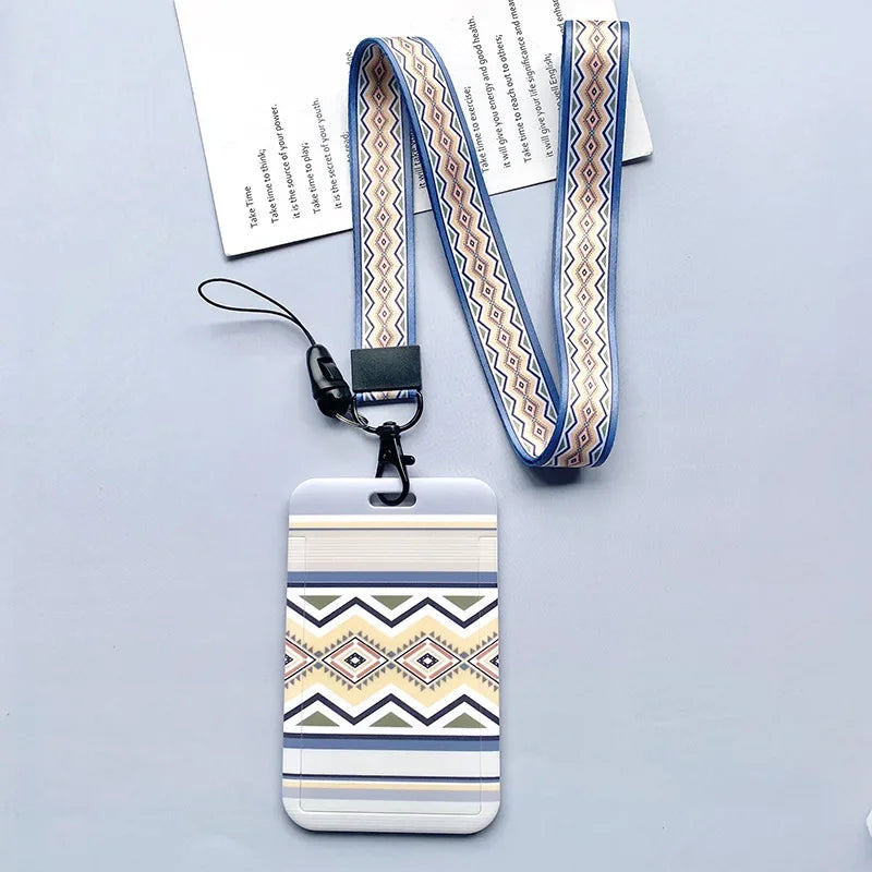 Student Identity Badge Card Cover with Neck Strap Bag Geometric Women Men Work Badge Bus Credit Card ID Holder Bags with Lanyard