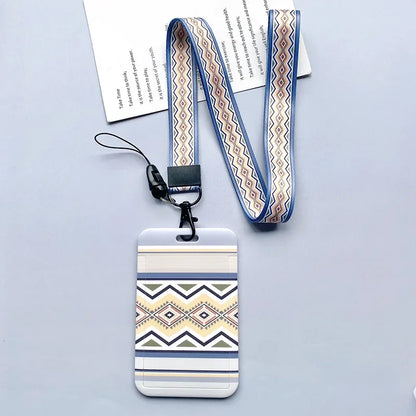 Student Identity Badge Card Cover with Neck Strap Bag Geometric Women Men Work Badge Bus Credit Card ID Holder Bags with Lanyard