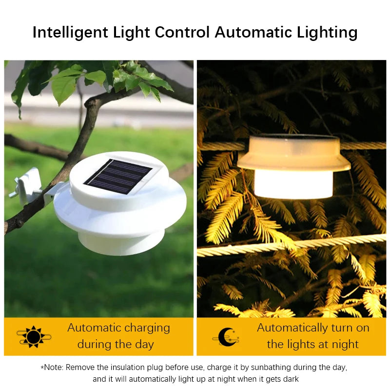 3LED Solar Power Gutter Light Waterproof Wall Lamp White Warm Fence Night Light for Garden Pathway Campin Deco LED Light Fixture