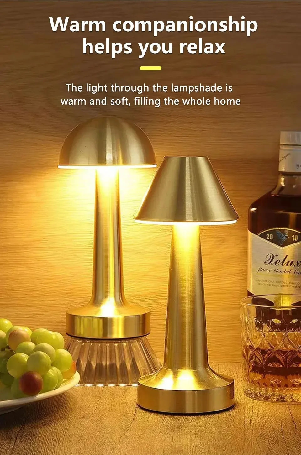 LED Table Light 3 Color Modes Retro Coffee Table Lamp with Touch Control Mushroom & Dumbbell Styles Sensor Rechargeable Night