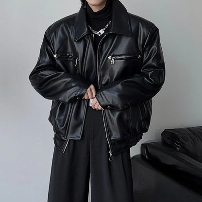 American PU Leather Coat Bomber Jacket Men Autumn Leather Jacket Men's Lapel Zipper Biker Jacket Men Clothing Coat Streetwear