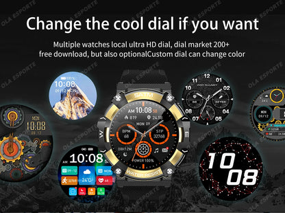 New Outdoor Military Smartwatch For Men Health Monitor Bluetooth Call Voice Assistant GPS Sports Waterproof Men Smartwatch 2024