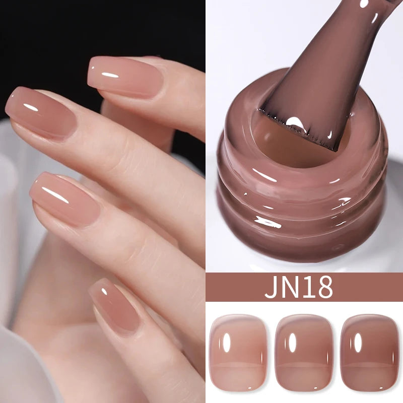 BORN PRETTY 10ml Wine Red Glitter Jelly Nude Gel Nail Polish Soak Off Translucent Color UV Light Cure for Nail Art DIY at Home
