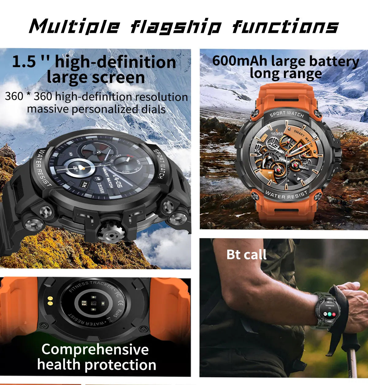 2025 New Men Smartwatch 1.5" HD Screen Military Watch Call IP68 Waterproof 100 Sport Modes Smart Watch with 600mAh Large Battery