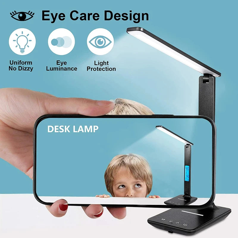 LED Desk Lamp, Office Table Lamp with Wireless Charger, Suitable for Home, Office Dimmable Desk Lamp, with USB Charging Port