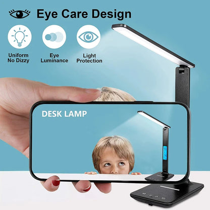 LED Desk Lamp, Office Table Lamp with Wireless Charger, Suitable for Home, Office Dimmable Desk Lamp, with USB Charging Port