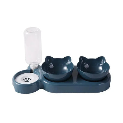 Pet Cat Bowl Automatic Feeder 3-in-1 Dog Cat Food Bowl With Water Fountain Double Bowl Drinking Raised Stand Dish Bowls For Cats
