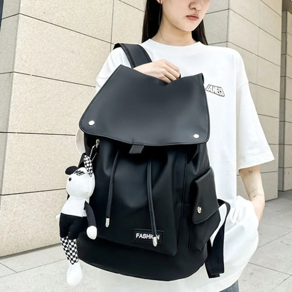 Large Capacity Men's Shoulder Bag Waterproof Multi Pocket Students School Bag Wear-Resistant Solid Color Business Backpack