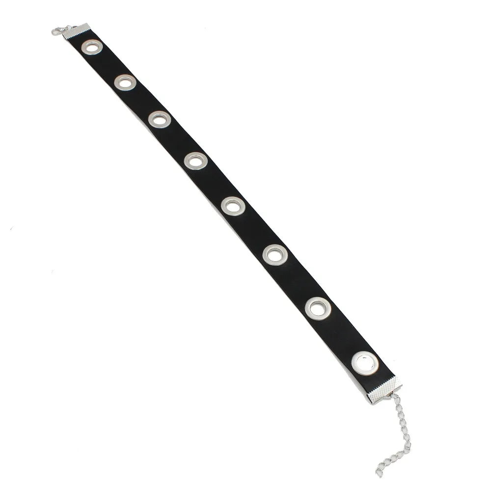 Round Choker Necklaces Collar Black Pu Leather Gothic Accessories Woman Punk Chocker Cosplay Jewelry