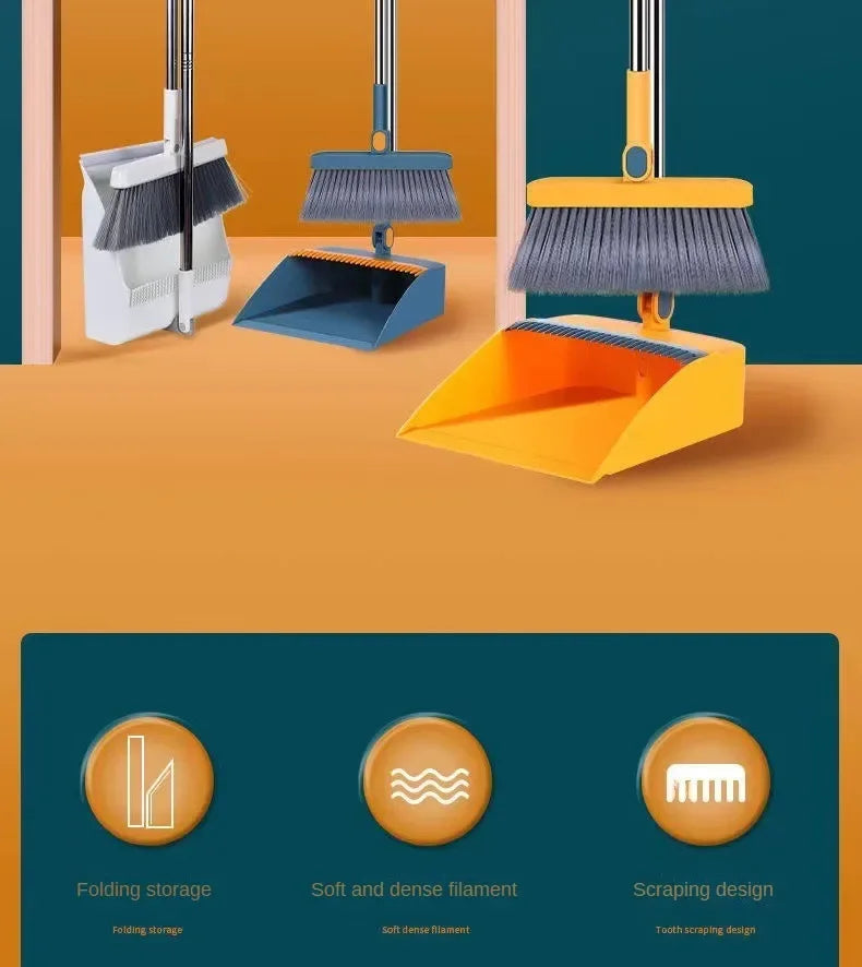 Cleaning Foldable Dustpan Broomstick Sweeping Set Rotating Hair Tools Broom Multi-functional Soft Stainless Combination
