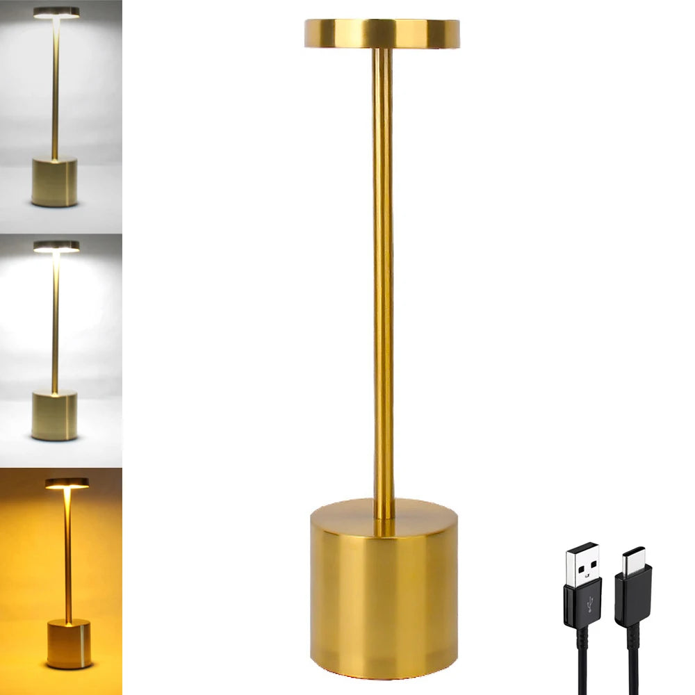 Aluminum Alloy Decorative Table Lamp LED Waterproof Rechargeable Night Light Touch Dimming Bar Living Room Reading Camp Light
