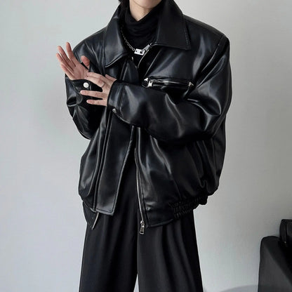 American PU Leather Coat Bomber Jacket Men Autumn Leather Jacket Men's Lapel Zipper Biker Jacket Men Clothing Coat Streetwear
