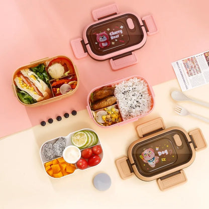 1200ML Double Layer Lunch Box Portable Compartment Salah Fruit Food Box Microwave Lunch Fork and Spoon Picnic Fresh Box