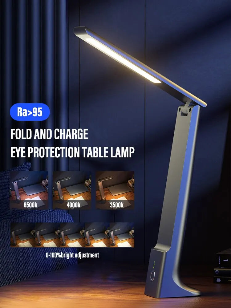 LED Folding Desk Lamp USB Charging Touch Control Dimmable Desktop Eye Protection Reading Study Office Bedroom Bedside Lamp