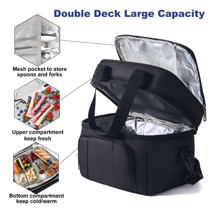 Double Insulated Lunch Bag Layer Portable Thermal Lunch Box Waterproof Picnic Heat Insulating Bag with Adjustable Strap