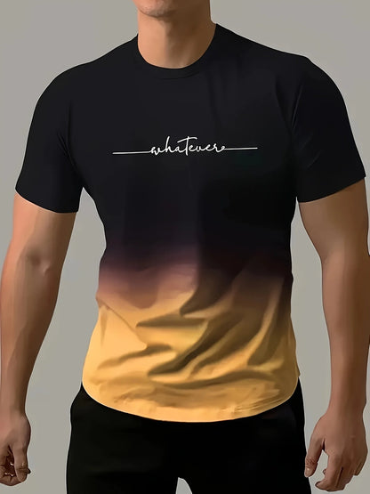 Men's Casual Crew Neck Short Sleeve T-shirt In Gradient Color,Versatile For Sports And Casual Wear