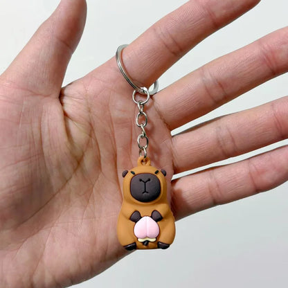 Cute Capybara Keychain Doll Hugging Fruit Series Pendant Cycling Backpack Key Pendant Accessories Ugly Cute Pvc Soft Rubber