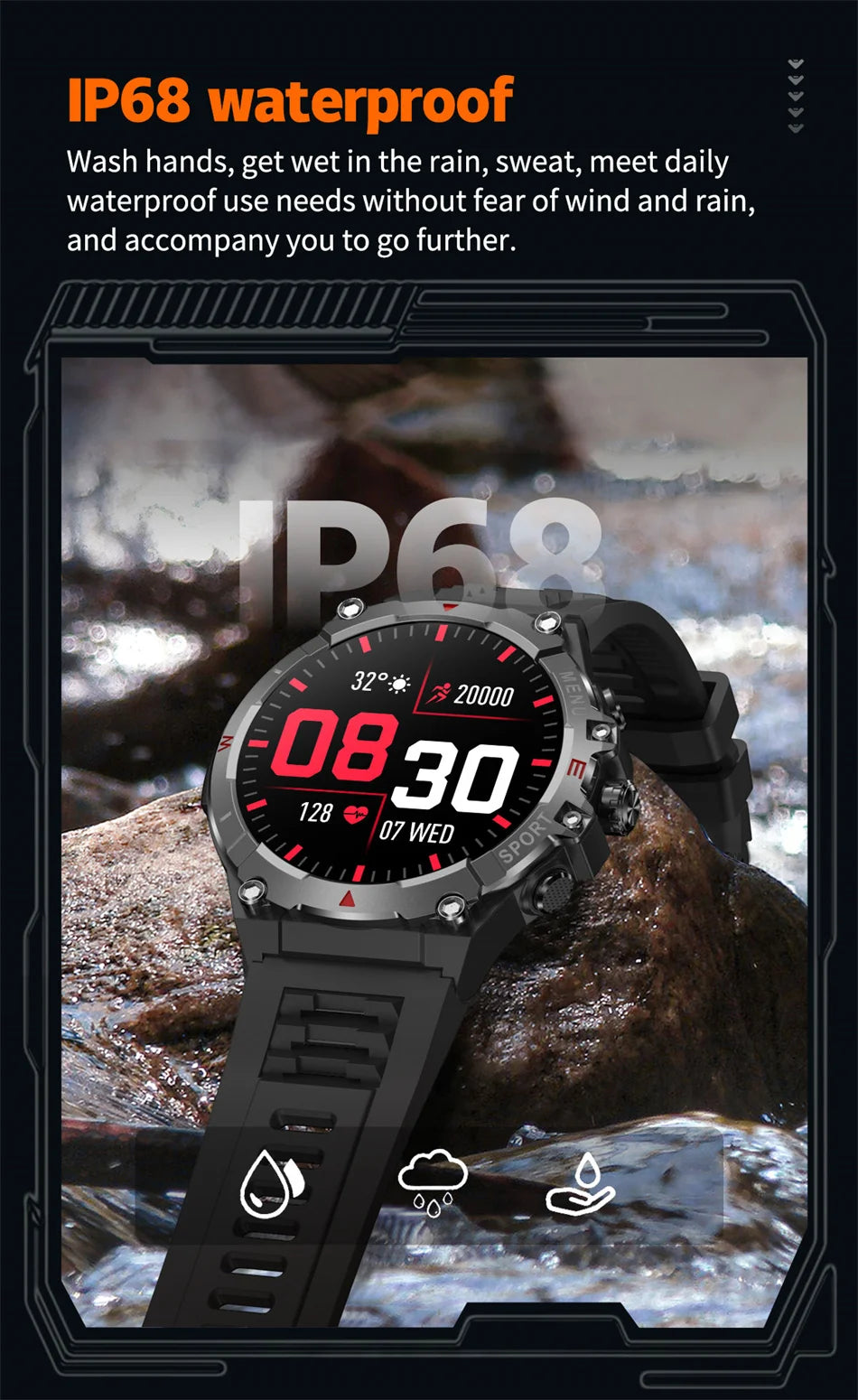 Military GPS Smart Watch Men AMOLED HD Screen Altitude Compass Heart Rate Sports Watch BT Calling IP68&10ATM Waterproof Watch