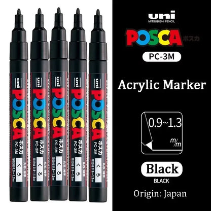 Japan Uni POSCA Marker Pen Set Acrylic Graffiti Drawing Permanent Waterproof Children's Drawing PC-3M/1M/5M Fabric Art Supplies