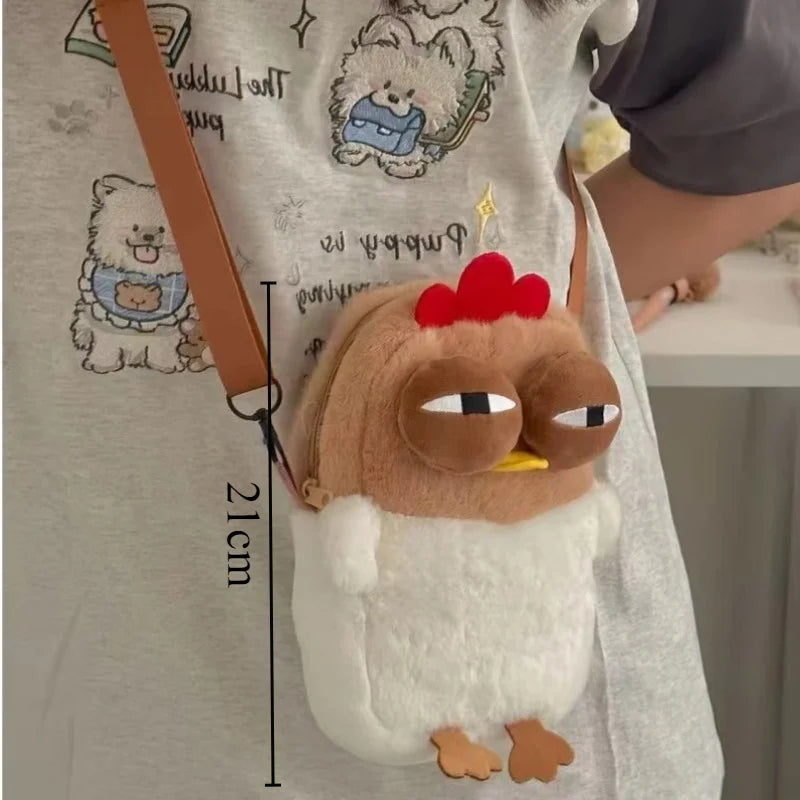 Fur Chicken Plush Bag Ugly Hen Shape Handbag Funny Kawaii Chicken Pendant Keychain Doll Satchel Purse for Women Birthday Gifts