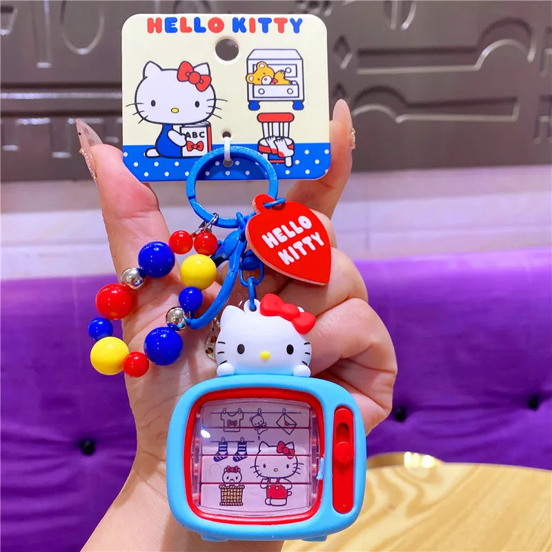 Wholesale Sanrio Keychain Hello Kitty Schoolbag Pendant Kawaii Kt Red Blue White Cartoon Key Kitty Tv Beaded Keyring Girl Gift ﻿