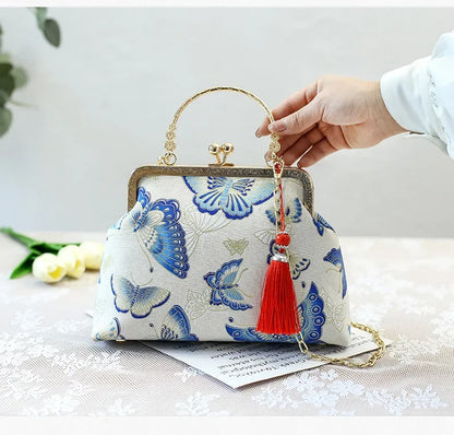 Fashion Vintage Fringe Bag Small Shell Bags Chain Women Shoulder Crossbody Bag Crane Flying Women's Handbags Purses Embroidery